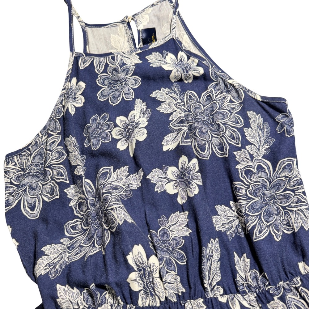 Floral Maxi Dress Navy White Halter Neck Sleeveless Medium‎ qfr2226 Boho Hippy